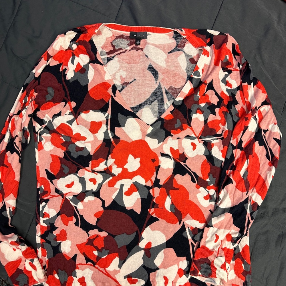 The Limited Red and Pink Floral Knit Top